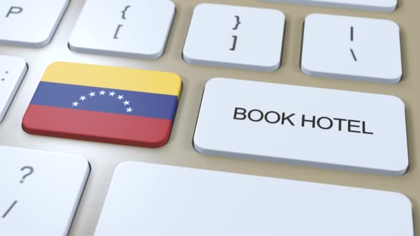 Boek Een Hotel Venezuela Met Website Online Knop Het Toetsenbord — Stockvideo