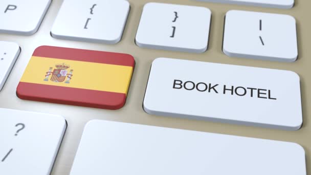 Reserva Hotel España Con Página Web Línea Botón Teclado Del — Vídeos de Stock