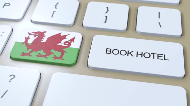 Reserva Hotel Gales Con Página Web Línea Botón Teclado Del — Vídeos de Stock