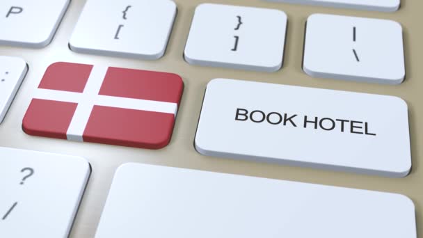 Reservar Hotel Dinamarca Con Sitio Web Línea Botón Teclado Del — Vídeos de Stock