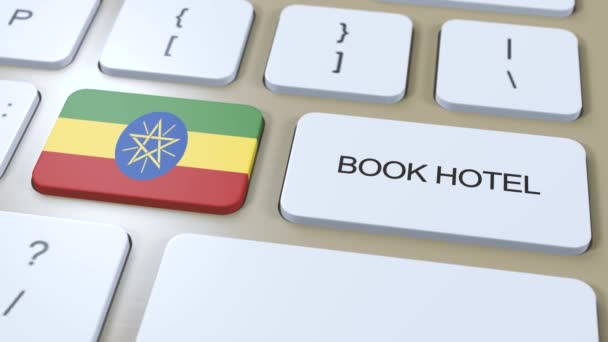 Zarezerwuj Przez Internet Hotel Etiopia Przycisk Klawiaturze Komputera Koncepcja Podróży — Wideo stockowe