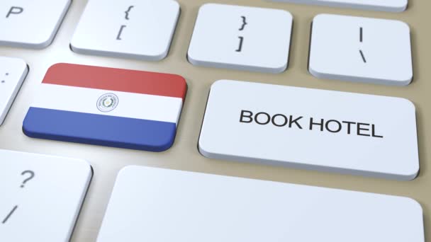 Book Hotel Paraguay Website Online Button Computer Keyboard Travel Concept — Stock Video