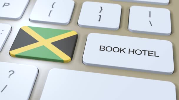 Book Hotel Jamaica Website Online Button Computer Keyboard Travel Concept — Stock Video