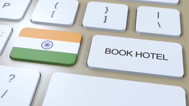 Boka Hotell Indien Med Hemsida Online Knapp Datorns Tangentbord Resekoncept — Stockvideo
