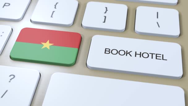 Zarezerwuj Przez Internet Hotel Burkina Faso Przycisk Klawiaturze Komputera Koncepcja — Wideo stockowe