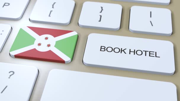 Foglalja Szállását Burundi Online Honlapján Gomb Billentyűzeten Utazási Koncepció Animáció — Stock videók