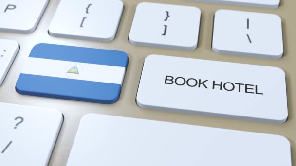 Boek Hotel Nicaragua Met Website Online Knop Het Toetsenbord Reisconcept — Stockvideo