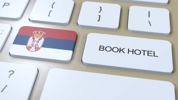 Reserva Hotel Serbia Con Sitio Web Línea Botón Teclado Del — Vídeos de Stock