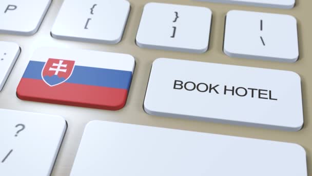 Zarezerwuj Hotel Słowacji Stroną Internetową Przycisk Klawiaturze Komputera Koncepcja Podróży — Wideo stockowe