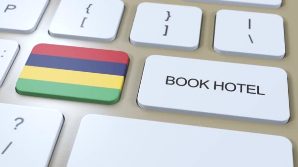 Book Hotel Mauritius Website Online Button Computer Keyboard Travel Concept — Stock Video