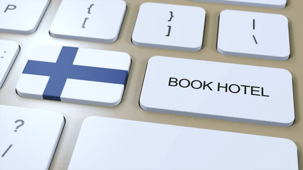 Boek Een Hotel Finland Met Website Online Knop Het Toetsenbord — Stockfoto