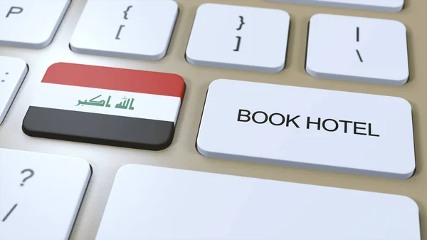 Prenota Hotel Iraq Con Sito Web Online Pulsante Sulla Tastiera — Foto Stock