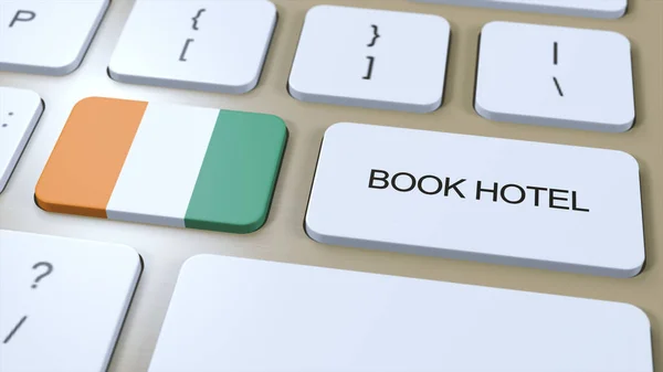 Book Hotel Ivory Coast Website Online Button Computer Keyboard Travel — Stock Photo, Image
