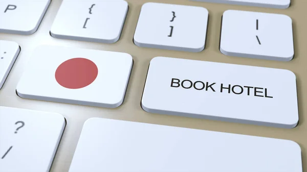 Забронируйте Отель Японии Веб Сайтом Онлайн Кнопка Клавиатуре Компьютера Концепция — стоковое фото
