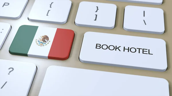Κάντε Κράτηση Απευθείας Σύνδεση Ξενοδοχείο Στο Μεξικό Κουμπί Στο Πληκτρολόγιο — Φωτογραφία Αρχείου