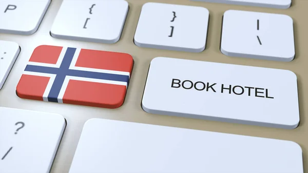 Boka Hotell Norge Med Hemsida Online Knapp Datorns Tangentbord Resekoncept — Stockfoto