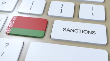 Belarus bazı ülkelere karşı yaptırımlar uyguluyor. Belarus 'a uygulanan yaptırımlar. Klavye Düğmesi İtme. Politika Çizimi 3D Canlandırma