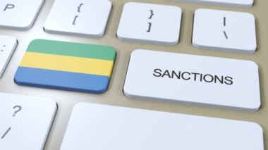 Gabon bazı ülkelere karşı yaptırımlar uyguluyor. Gabon 'a uygulanan yaptırımlar. Klavye Düğmesi İtme. Politika Çizimi 3D Canlandırma