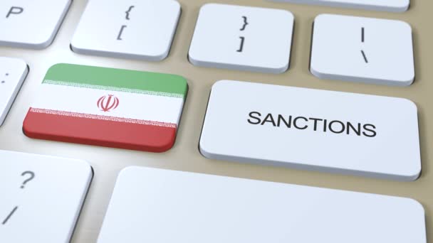 Iran Innfører Sanksjoner Mot Land Sanksjoner Pålagt Iran Tastaturmerket Button – stockvideo