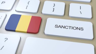 Romanya veya Çad Bazı Ülkelere Karşı Yaptırımlar Uyguladı. Romanya ya da Çad 'a yaptırımlar uygulandı. Klavye Düğmesi İtme. Politika Çizimi 3D Canlandırma