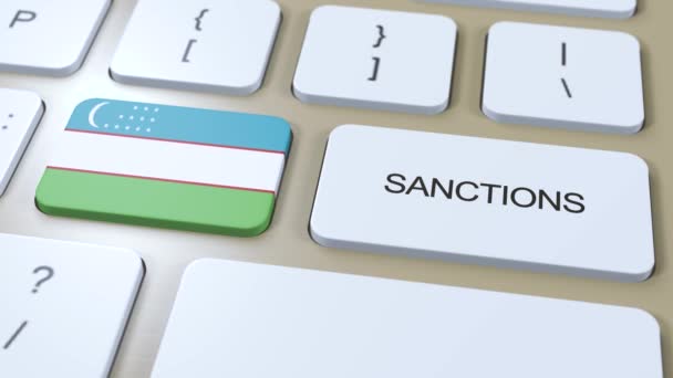 Usbekistan Innfører Sanksjoner Mot Land Sanksjoner Usbekistan Tastaturmerket Button Push – stockvideo
