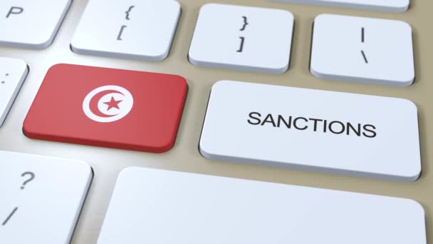チュニジアはいくつかの国に制裁を課す 制裁チュニジアに課される キーボードボタンを押します 政治イラスト 3Dアニメーション — ストック動画