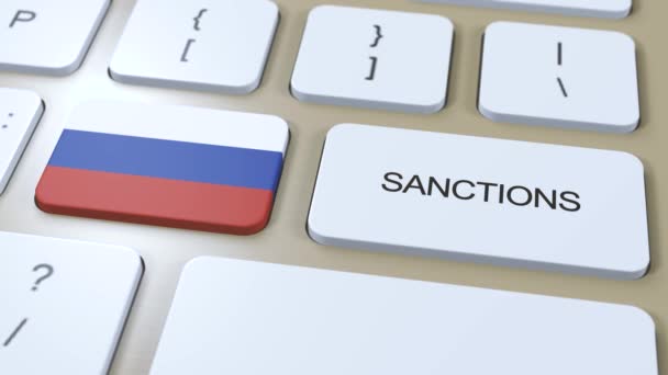 ロシアはいくつかの国に制裁を課す 制裁ロシアに課される キーボードボタンを押します 政治イラスト 3Dアニメーション — ストック動画