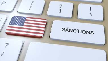 ABD bazı ülkelere karşı yaptırımlar uyguluyor. Amerika Birleşik Devletleri 'ne uygulanan yaptırımlar. Klavye Düğmesi İtme. Siyaset Resimleri 3D Görüntü.