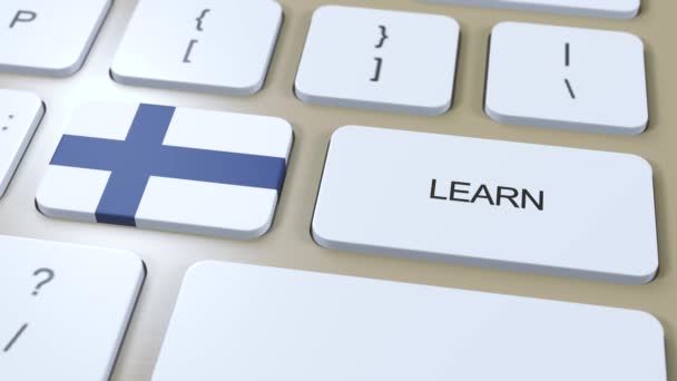 学习芬兰语概念 网上学习课程 键盘上有文字的按钮 — 图库视频影像