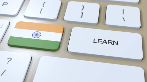 Lær Deg Hindi Språkbegrepet Internettstudiestudier Knappe Med Tekst Tastatur – stockvideo