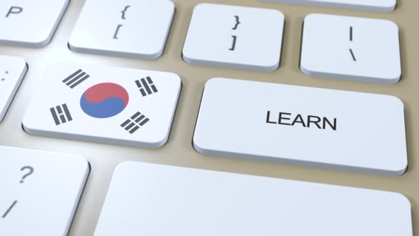 Изучение Корейского Языка Курсы Онлайн Обучения Кнопка Текстом Клавиатуре — стоковое видео