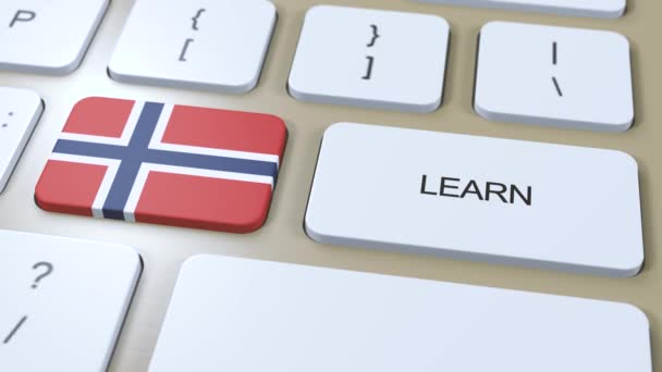 学习挪威语概念 网上学习课程 键盘上有文字的按钮 — 图库视频影像