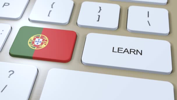 ポルトガル語の概念を学ぶ オンライン学習コース キーボードのテキストボタン — ストック動画