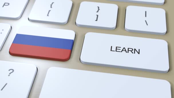 ロシア語の概念を学ぶ オンライン学習コース キーボードのテキストボタン — ストック動画