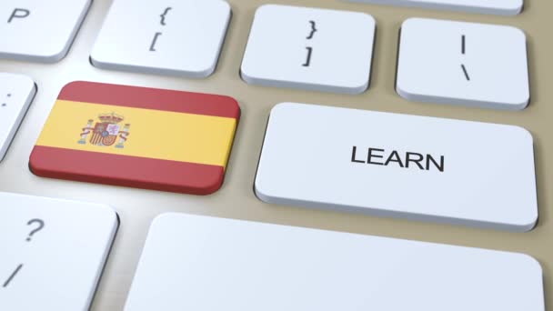 Изучайте Испанский Язык Курсы Онлайн Обучения Кнопка Текстом Клавиатуре — стоковое видео