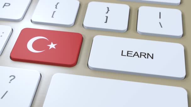 Learn Turkish Language Concept Online Study Courses Button Text Keyboard — Stock Video