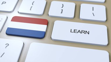 Hollandaca Dil Bilimi Öğrenin. Çevrimiçi Çalışma Kursları. Klavyede Metin yazan düğme. 3B Görüntü.