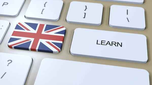 Lär Dig Brittisk Engelska Språkbegrepp Studiekurser Nätet Knapp Med Text — Stockfoto