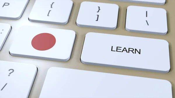 Learn Japanese Language Concept. Online Study Courses. Button with Text on Keyboard. 3D Illustration.