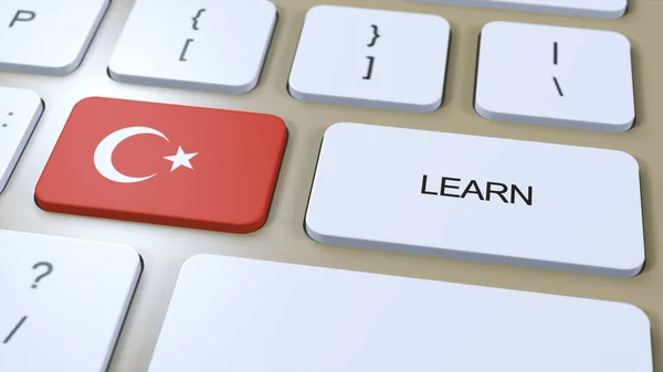 Türkçe Dil Öğrenin Çevrimiçi Çalışma Kursları Klavyede Metin Yazan Düğme — Stok fotoğraf