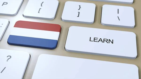 Lær Deg Nederlandsk Språkkonsept Internettstudiestudier Knappe Med Tekst Tastatur Illustrasjon stockfoto