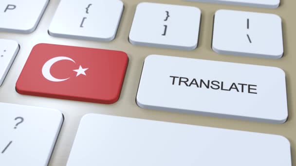 トルコ語の概念を翻訳します 言葉の翻訳 キーボードのテキストボタン — ストック動画
