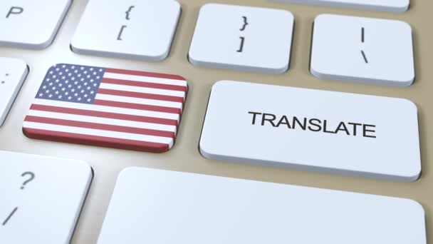 Translate American English Language Concept Translation Word Button Text Keyboard — Stock Video