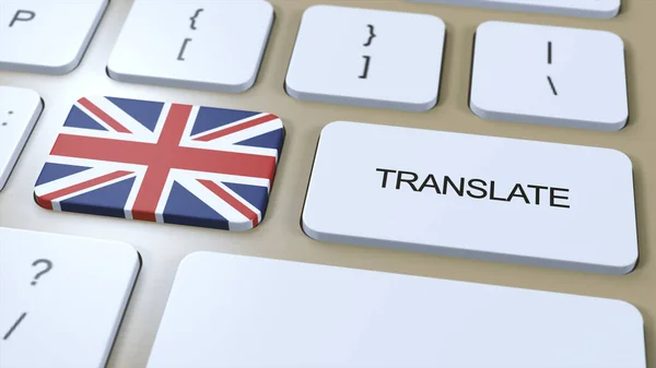 Traducir British English Language Concept Traducción Palabra Botón Con Texto — Foto de Stock
