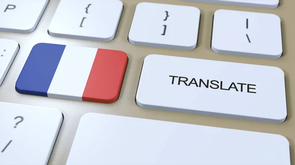 Translate French Language Concept. Translation of word. Button with Text on Keyboard. 3D Illustration.