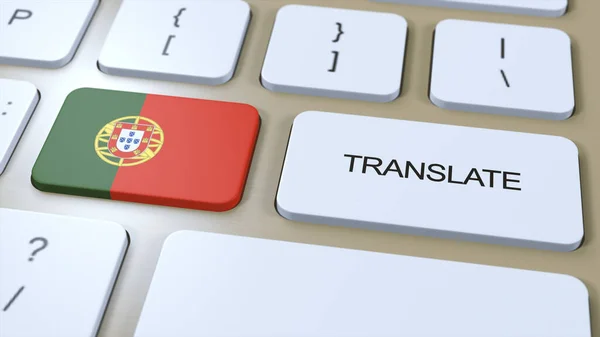 Traducir Concepto Lengua Portuguesa Traducción Palabra Botón Con Texto Teclado —  Fotos de Stock