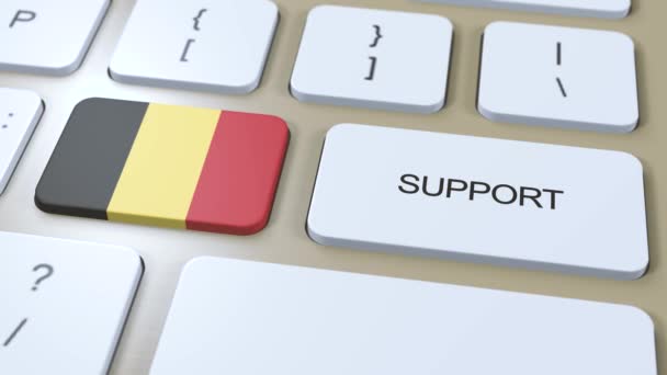 ベルギー サポート コンセプト ボタンを押すアニメーション 国旗掲揚国又は政府の支援 — ストック動画