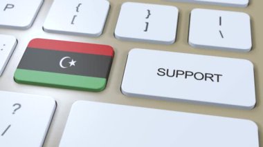 Libya Destek Konsepti. Düğmeye bas animasyonu. Ulusal Bayrak ile Ülke veya Hükümete Destek