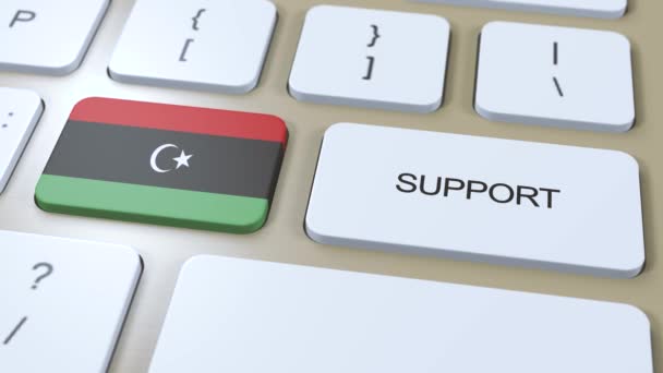 リビア支援構想 ボタンを押すアニメーション 国旗掲揚国又は政府の支援 — ストック動画