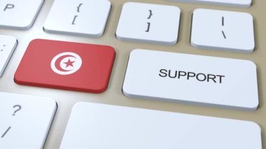 Tunus Destek Konsepti. Düğmeye bas animasyonu. Ulusal Bayrak ile Ülke veya Hükümete Destek